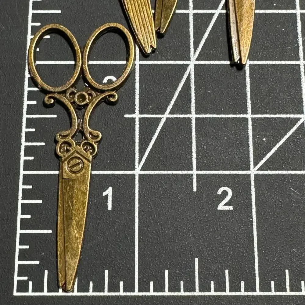 Brass tone antique scissors cosmetologist pendant charm jewelry making